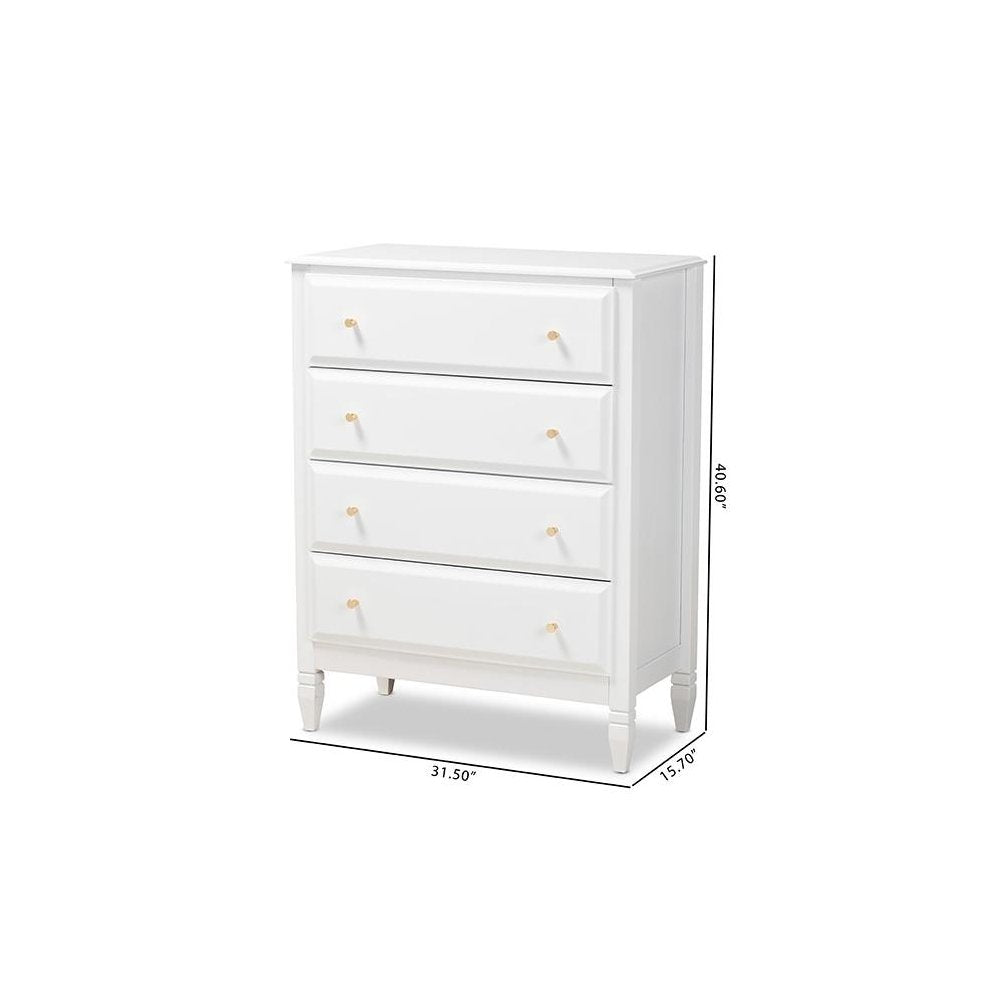 Naomi Classic and Transitional White Finished Wood 4-Drawer Bedroom Chest