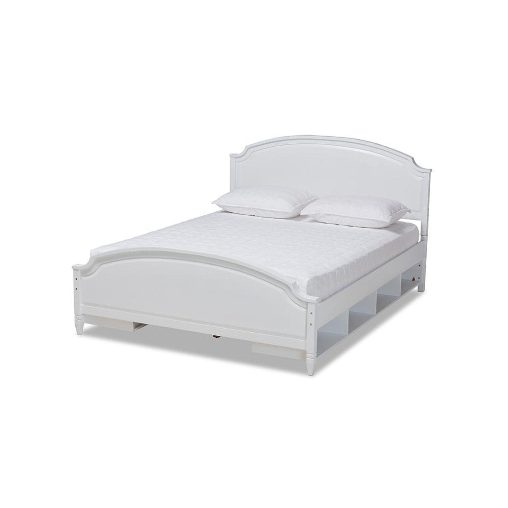 Traditional Transitional White Finished Wood Full Size Storage Platform Bed