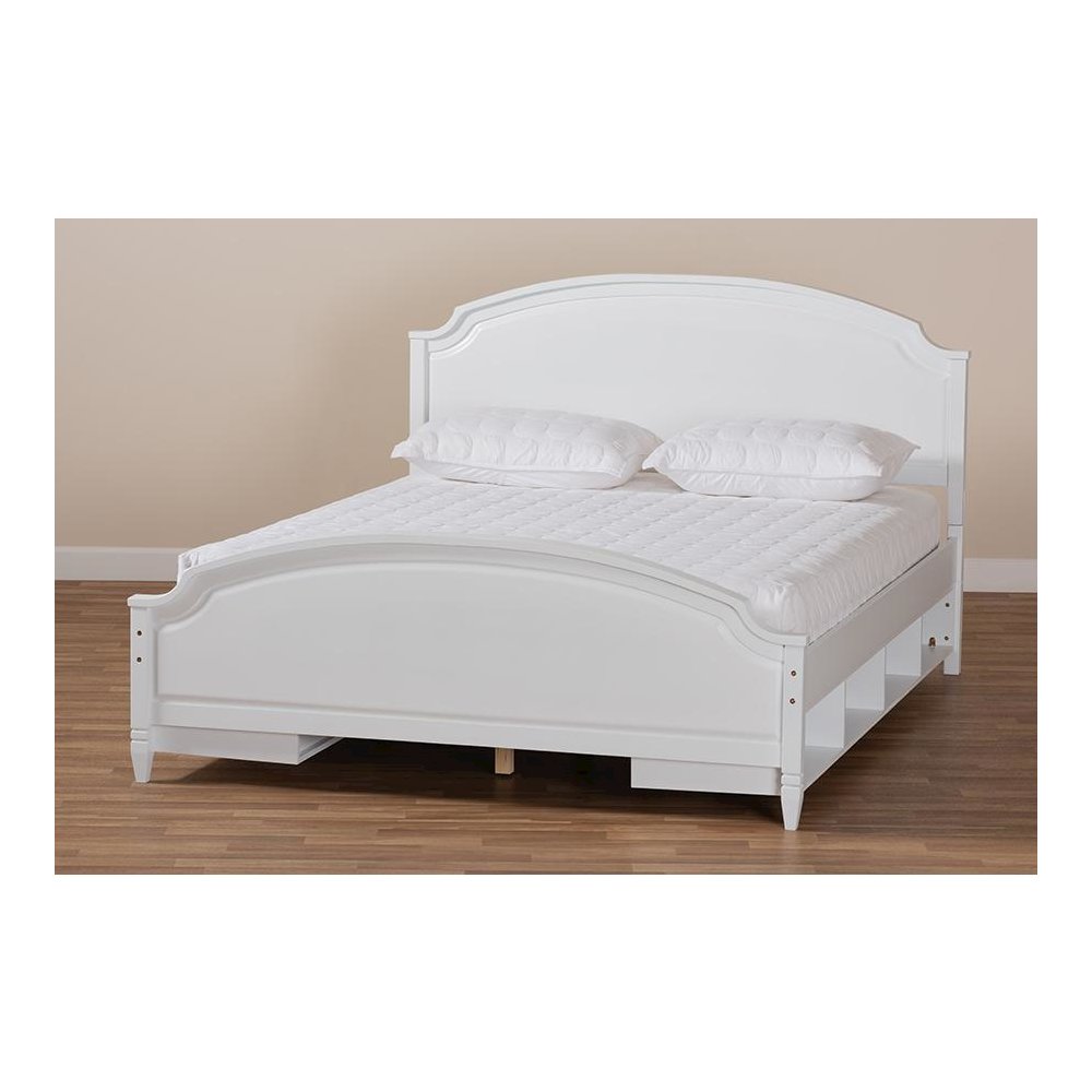 Traditional Transitional White Finished Wood Full Size Storage Platform Bed
