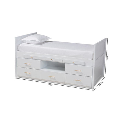 White Finished Wood 5-Drawer Twin Size Storage Bed with Pull-Out Desk
