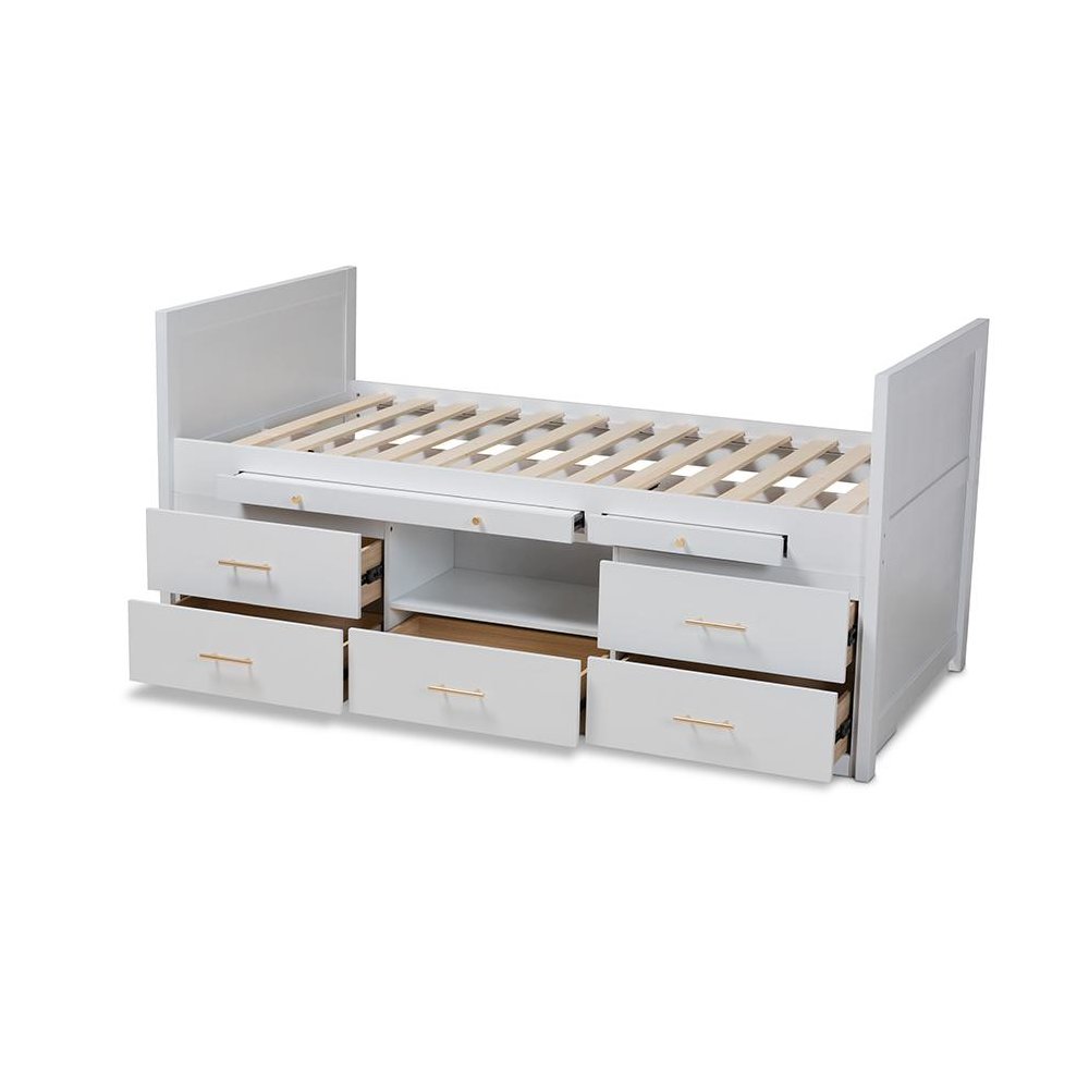 White Finished Wood 5-Drawer Twin Size Storage Bed with Pull-Out Desk