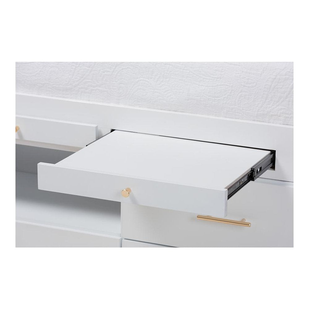 White Finished Wood 5-Drawer Twin Size Storage Bed with Pull-Out Desk