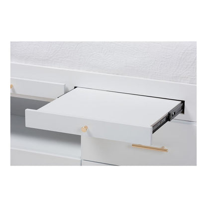 White Finished Wood 5-Drawer Twin Size Storage Bed with Pull-Out Desk