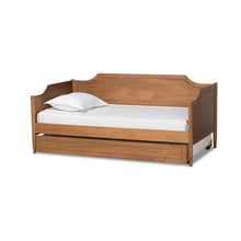 Farmhouse Walnut Brown Finished Wood Twin Size Daybed with Roll-Out Trundle Bed