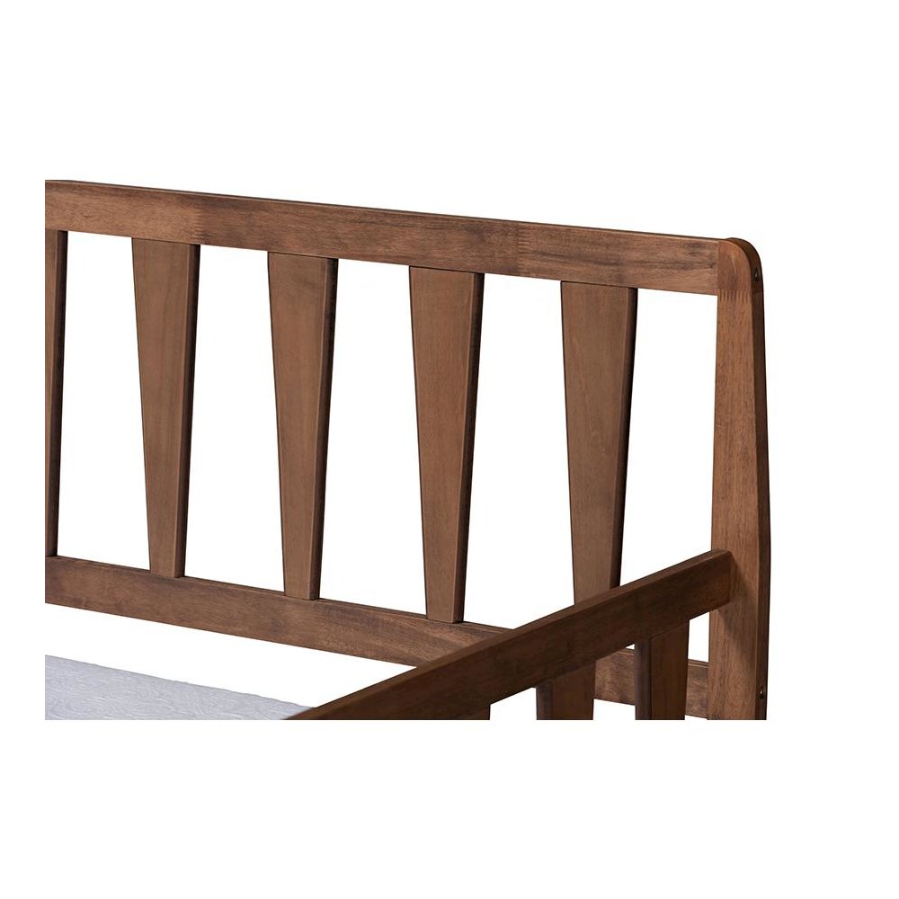 Walnut Brown Finished Wood Twin Size Daybed with Roll-Out Trundle Bed