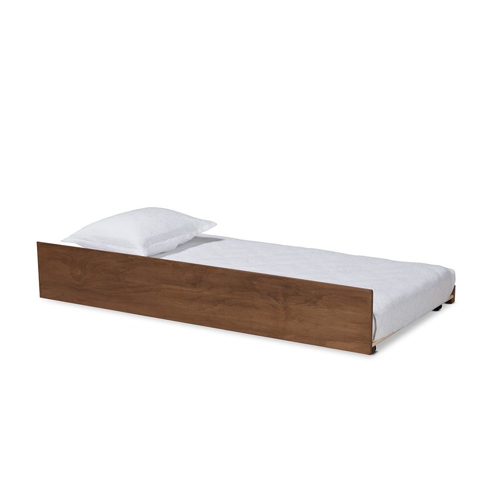 Transitional Walnut Brown Finished Wood Twin Size Trundle Bed