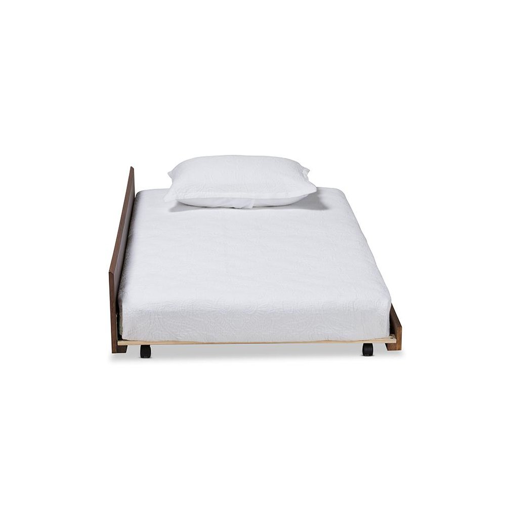 Transitional Walnut Brown Finished Wood Twin Size Trundle Bed