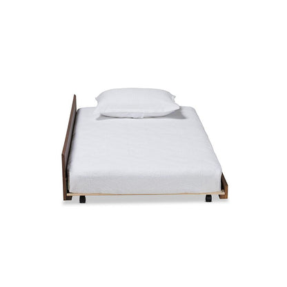 Transitional Walnut Brown Finished Wood Twin Size Trundle Bed