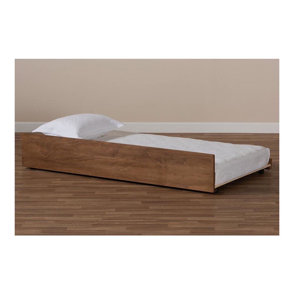Transitional Walnut Brown Finished Wood Twin Size Trundle Bed