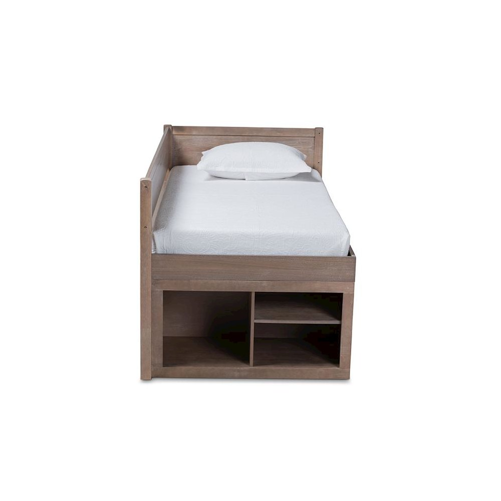 Antique Oak Finished Wood 4-Drawer Twin Size Storage Bed