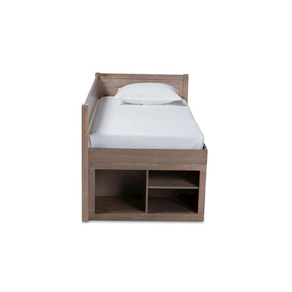 Antique Oak Finished Wood 4-Drawer Twin Size Storage Bed