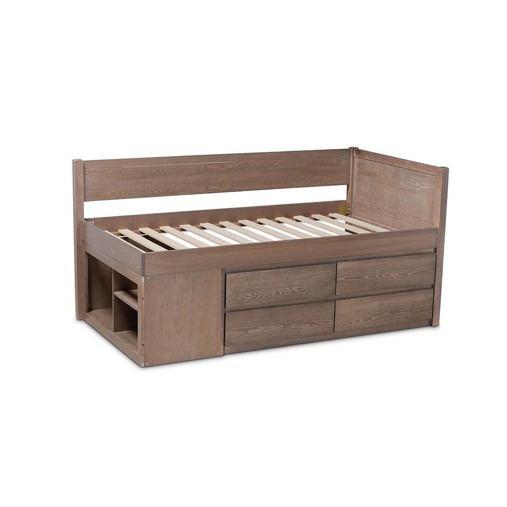 Antique Oak Finished Wood 4-Drawer Twin Size Storage Bed