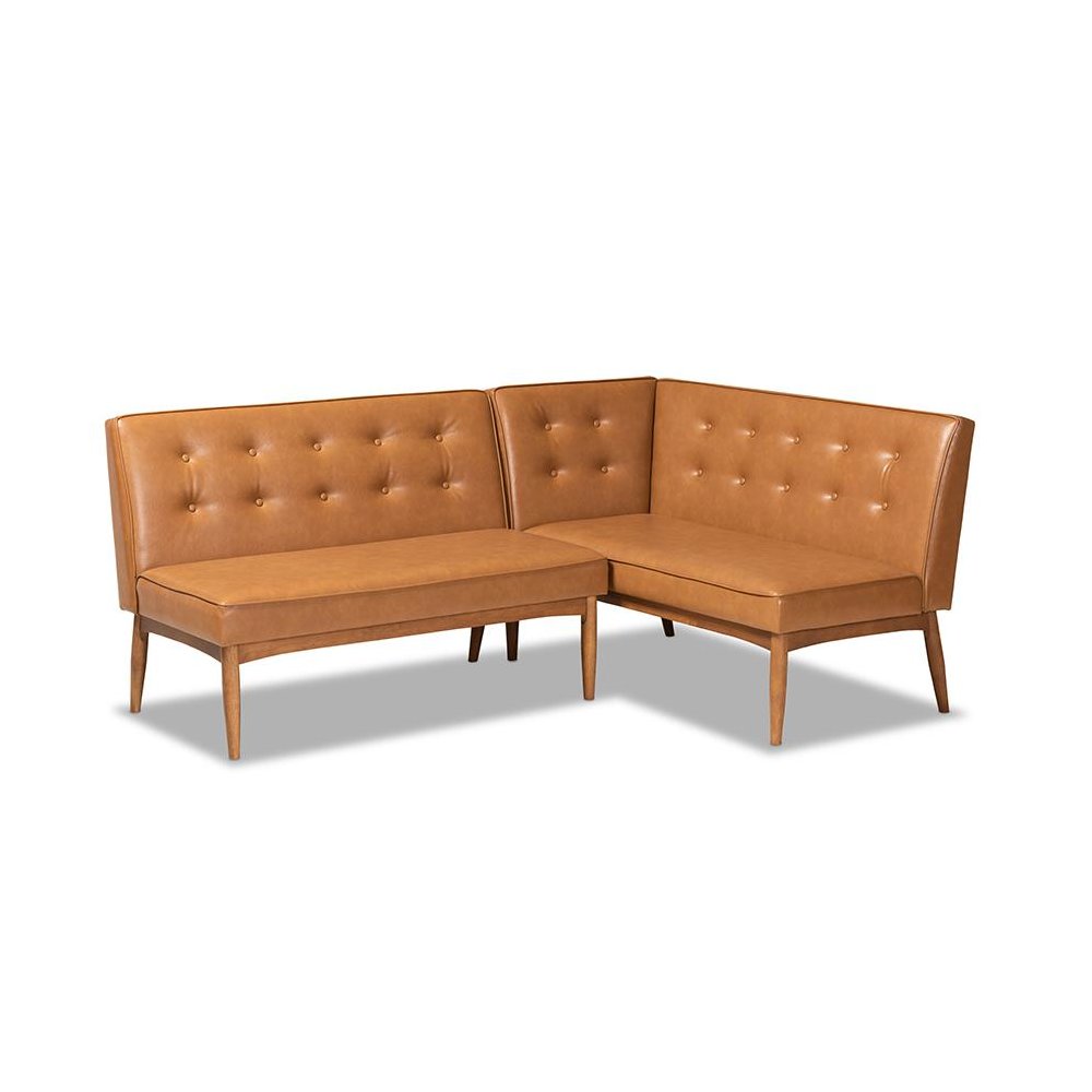 Leather Upholstered Walnut Brown Finished 2-Piece Wood Dining Nook Banquette Set