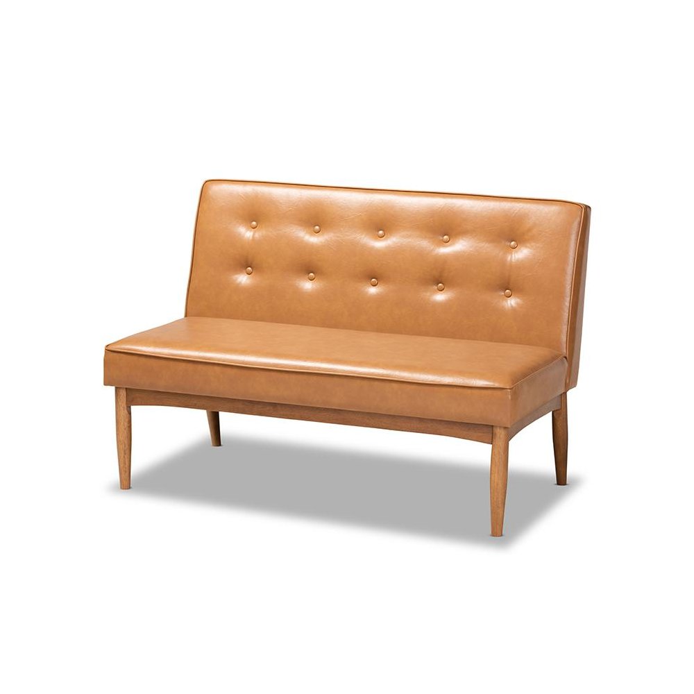Leather Upholstered Walnut Brown Finished 2-Piece Wood Dining Nook Banquette Set