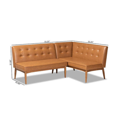 Leather Upholstered Walnut Brown Finished 2-Piece Wood Dining Nook Banquette Set