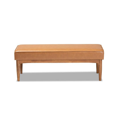 Leather Upholstered and Walnut Brown Finished Wood Dining Bench
