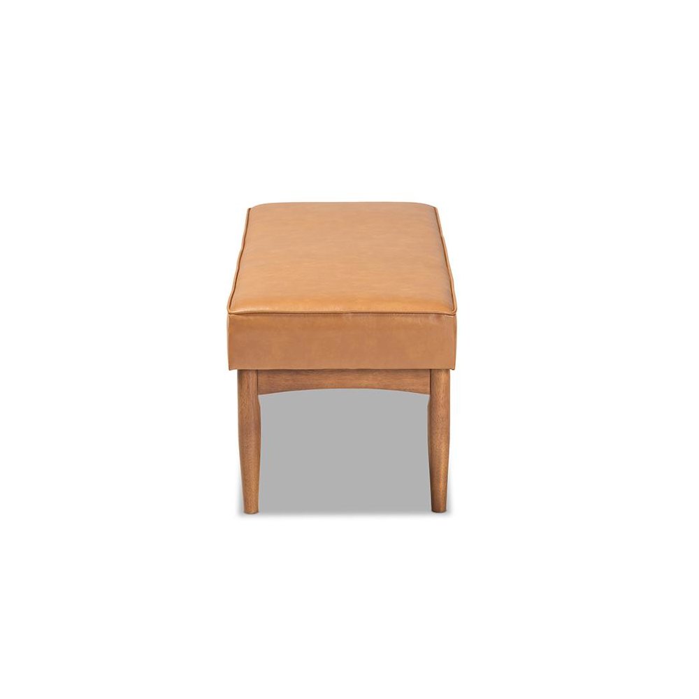 Leather Upholstered and Walnut Brown Finished Wood Dining Bench