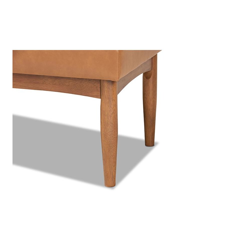 Leather Upholstered and Walnut Brown Finished Wood Dining Bench