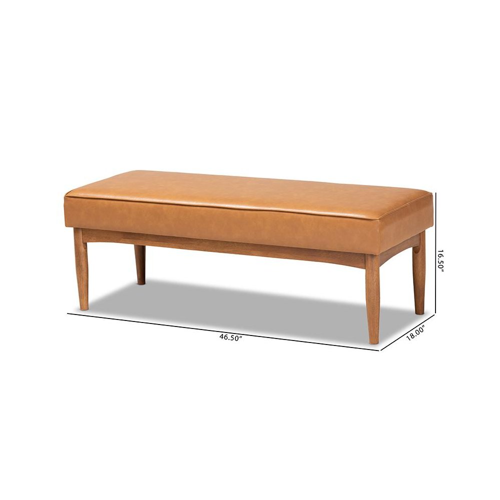 Leather Upholstered and Walnut Brown Finished Wood Dining Bench