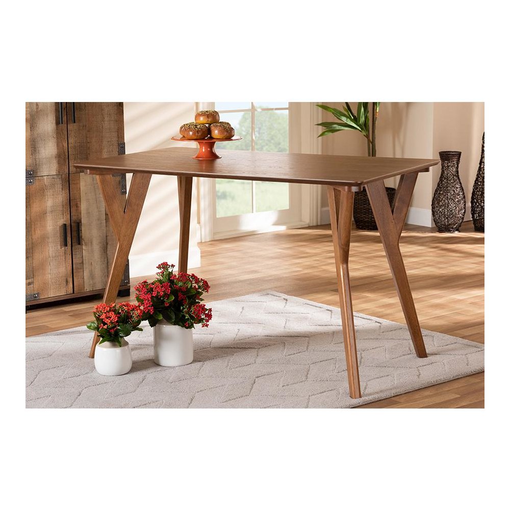 Sahar Mid-Century Modern Transitional Walnut Brown Finished Wood Dining Table
