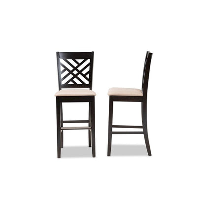 Sand Fabric Upholstered and Espresso Brown Finished Wood 2-Piece Bar Stool Set