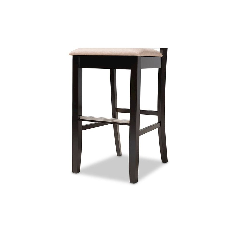 Sand Fabric Upholstered and Espresso Brown Finished Wood 2-Piece Bar Stool Set