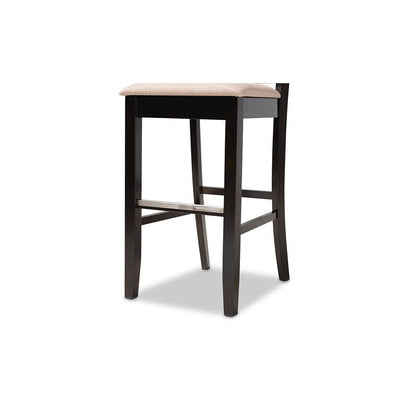 Sand Fabric Upholstered and Espresso Brown Finished Wood 2-Piece Bar Stool Set