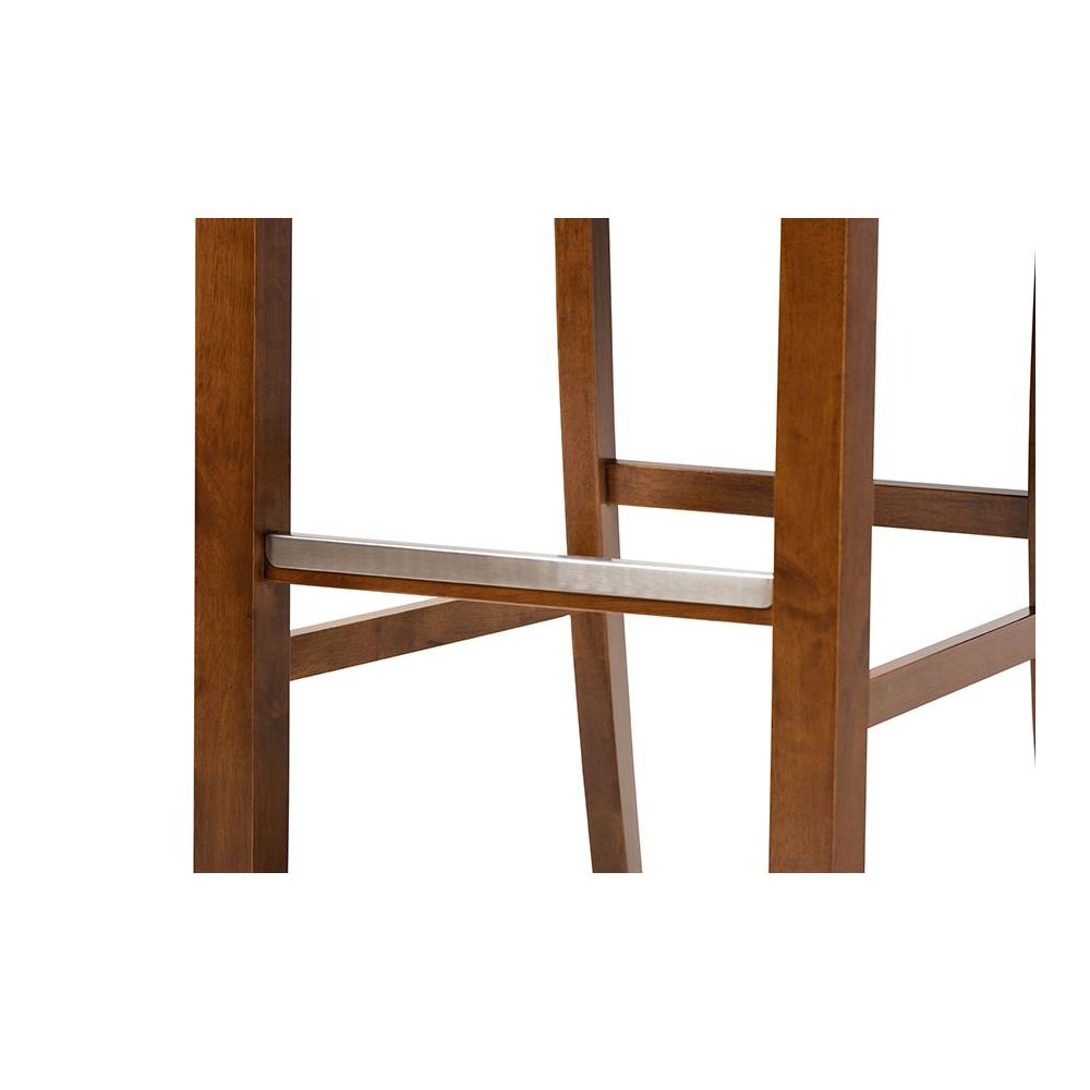 Grey Fabric Upholstered and Walnut Brown Finished Wood 2-Piece Bar Stool Set