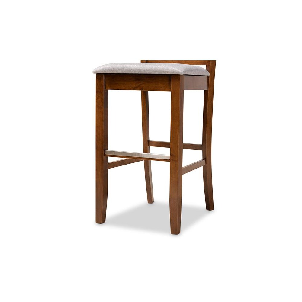 Grey Fabric Upholstered and Walnut Brown Finished Wood 2-Piece Bar Stool Set