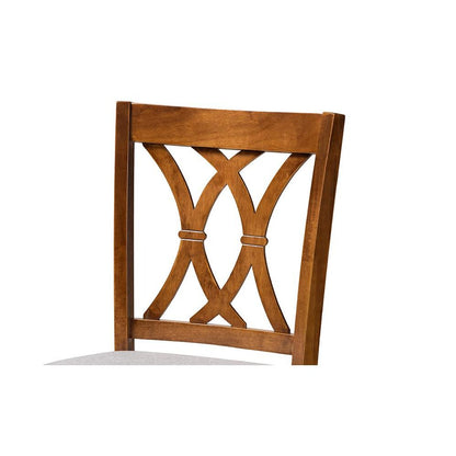Grey Fabric Upholstered and Walnut Brown Finished Wood 2-Piece Bar Stool Set
