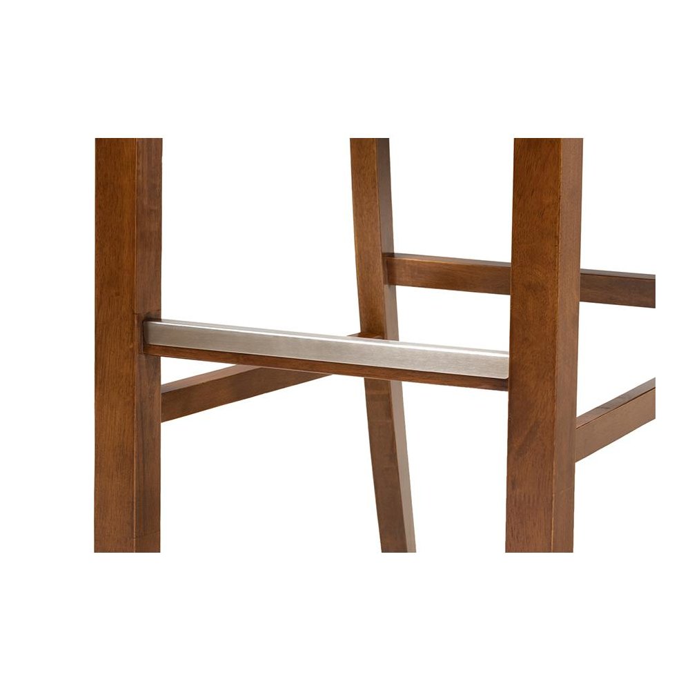 Grey Fabric Upholstered and Walnut Brown Finished Wood 2-Piece Bar Stool Set