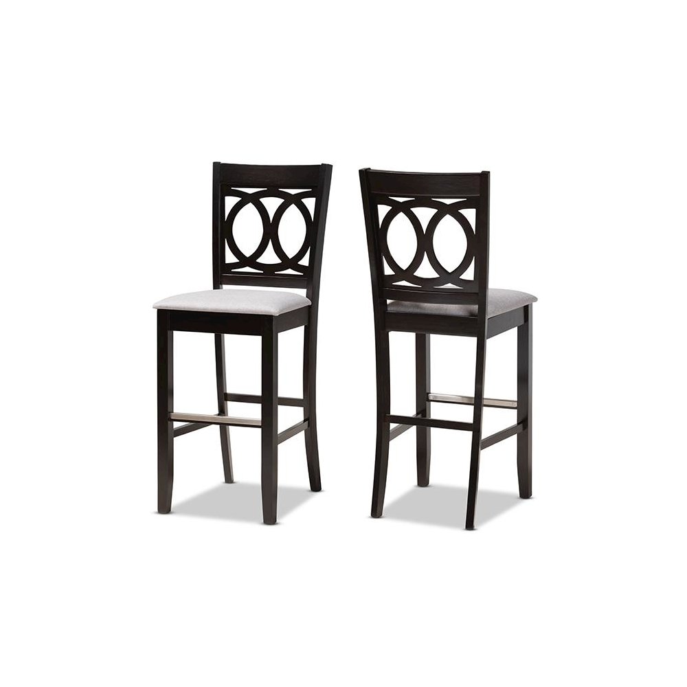 Grey Fabric Upholstered and Espresso Brown Finished Wood 2-Piece Bar Stool Set