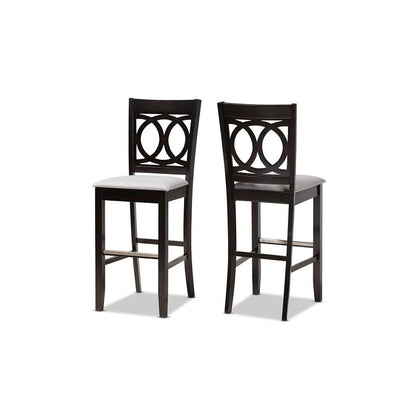 Grey Fabric Upholstered and Espresso Brown Finished Wood 2-Piece Bar Stool Set
