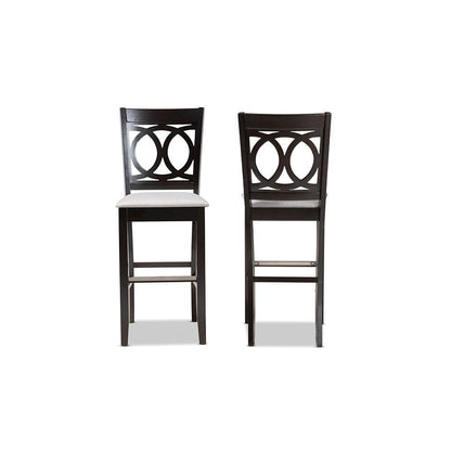 Grey Fabric Upholstered and Espresso Brown Finished Wood 2-Piece Bar Stool Set