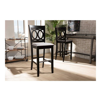 Grey Fabric Upholstered and Espresso Brown Finished Wood 2-Piece Bar Stool Set