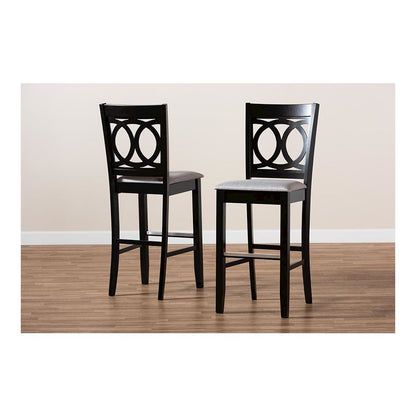 Grey Fabric Upholstered and Espresso Brown Finished Wood 2-Piece Bar Stool Set
