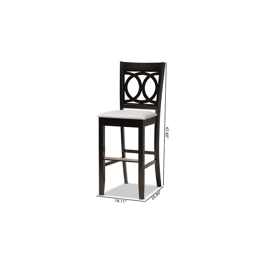 Grey Fabric Upholstered and Espresso Brown Finished Wood 2-Piece Bar Stool Set