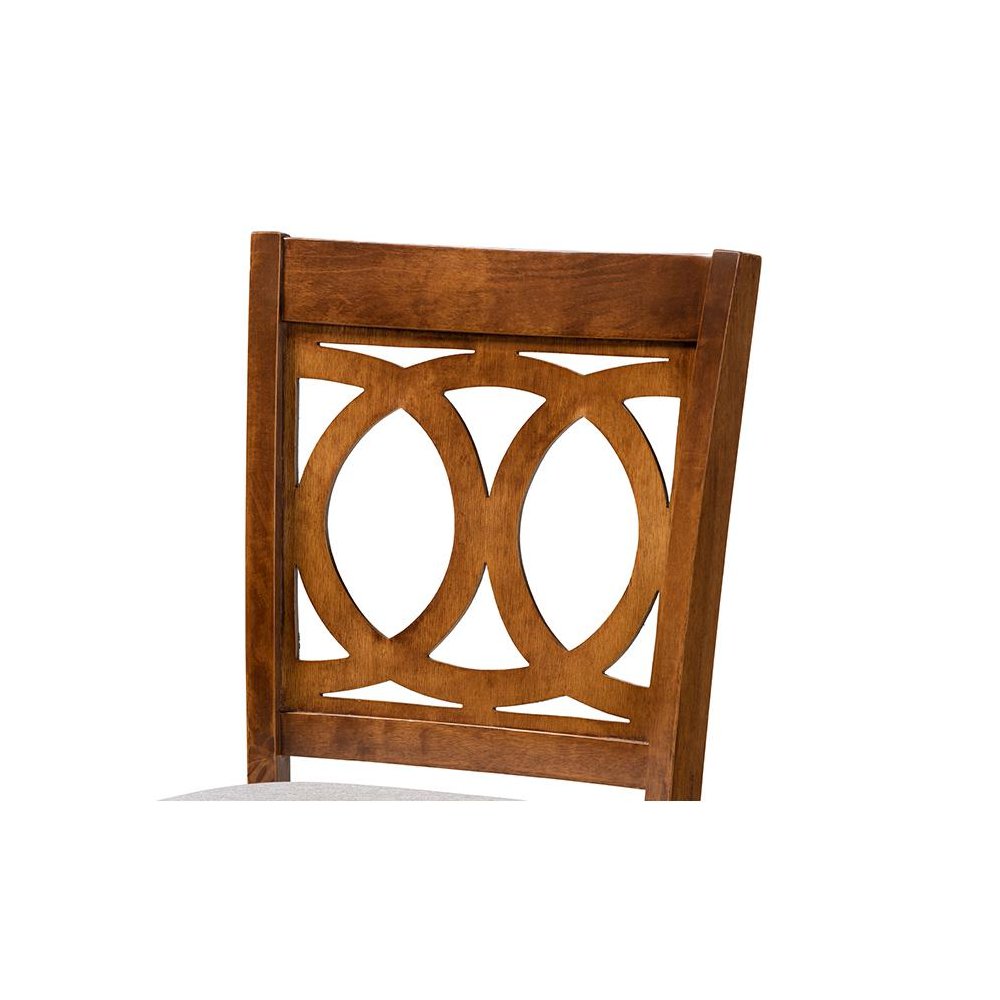 Grey Fabric Upholstered and Walnut Brown Finished Wood 2-Piece Bar Stool Set