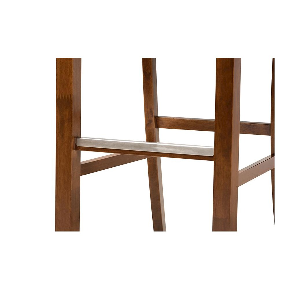 Grey Fabric Upholstered and Walnut Brown Finished Wood 2-Piece Bar Stool Set