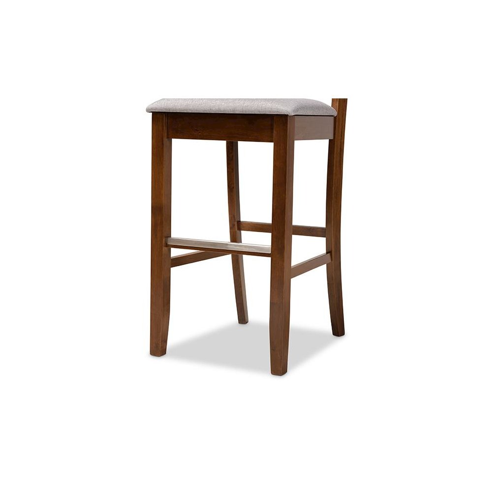 Grey Fabric Upholstered and Walnut Brown Finished Wood 2-Piece Bar Stool Set
