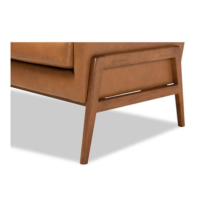 Leather Upholstered and Walnut Brown Finished Wood Lounge Chair