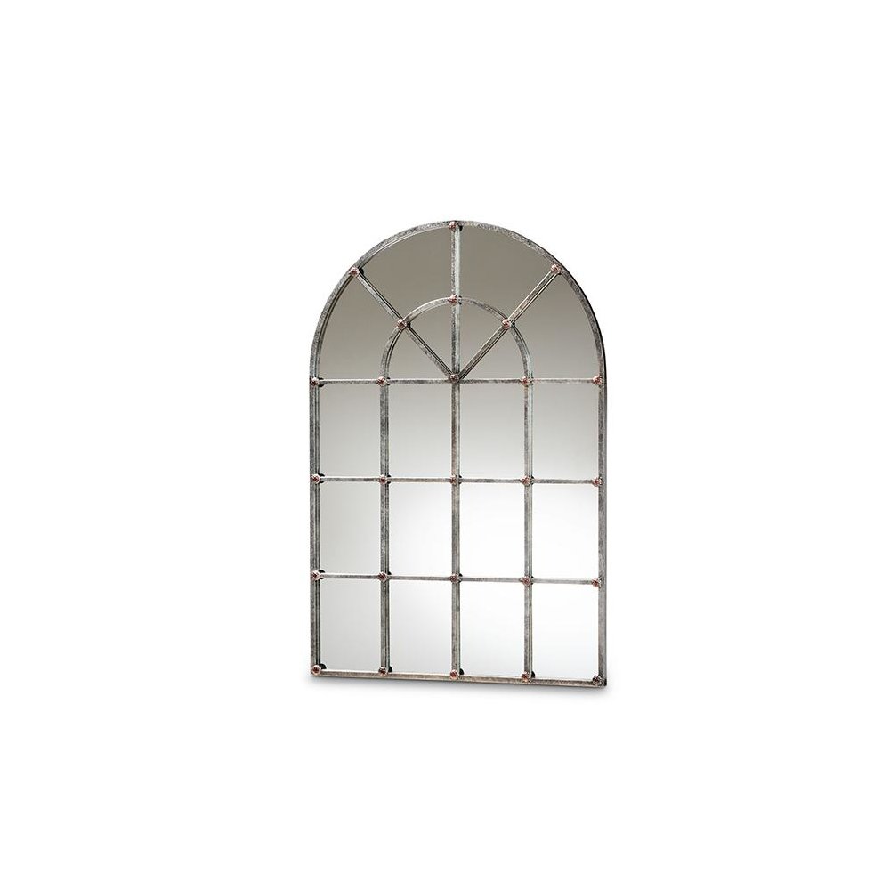 Vintage Farmhouse Antique Silver Finished Arched Window Accent Wall Mirror