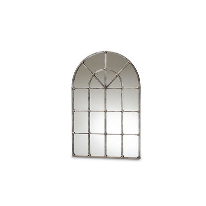 Vintage Farmhouse Antique Silver Finished Arched Window Accent Wall Mirror