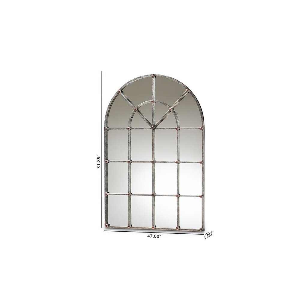 Vintage Farmhouse Antique Silver Finished Arched Window Accent Wall Mirror