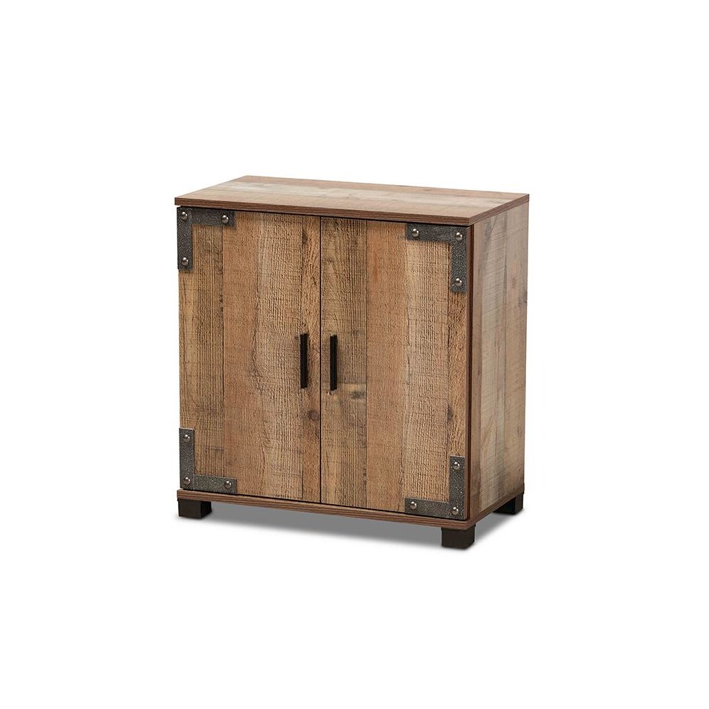 Farmhouse Rustic Finished Wood 2-Door Shoe Cabinet