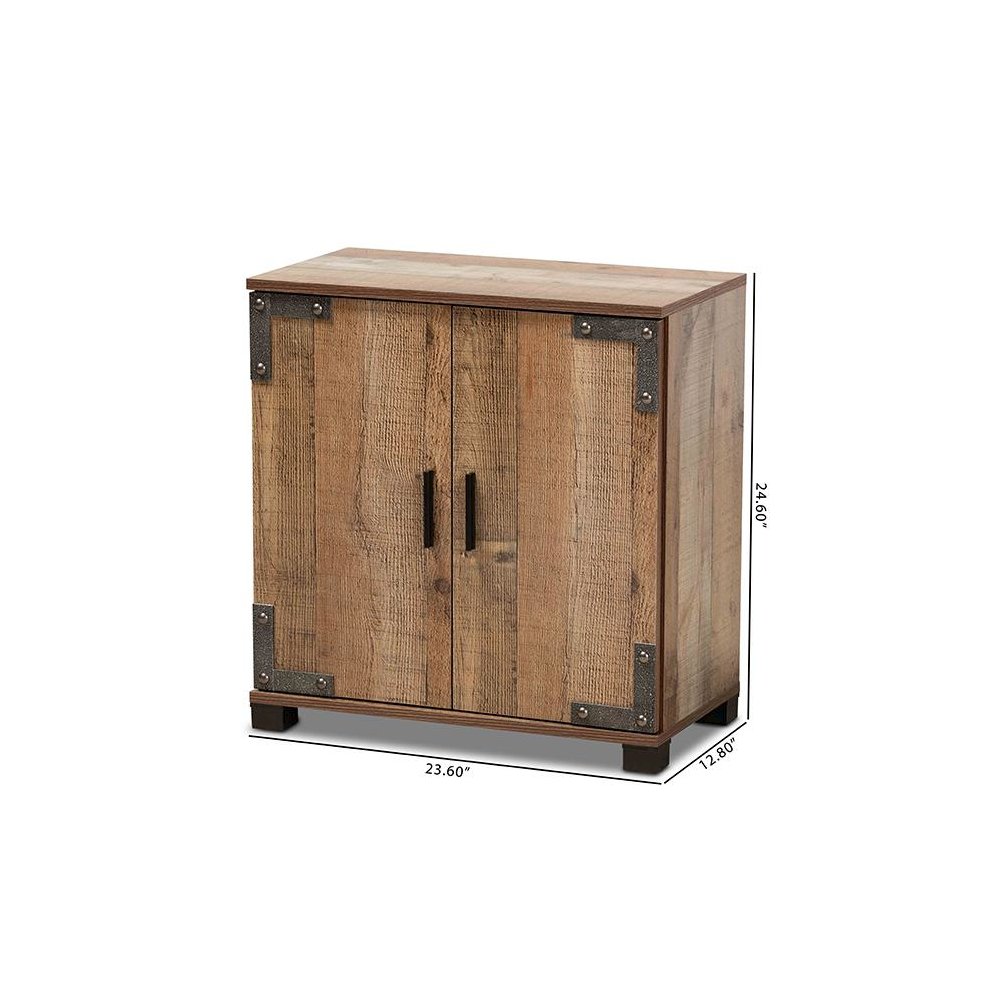 Farmhouse Rustic Finished Wood 2-Door Shoe Cabinet