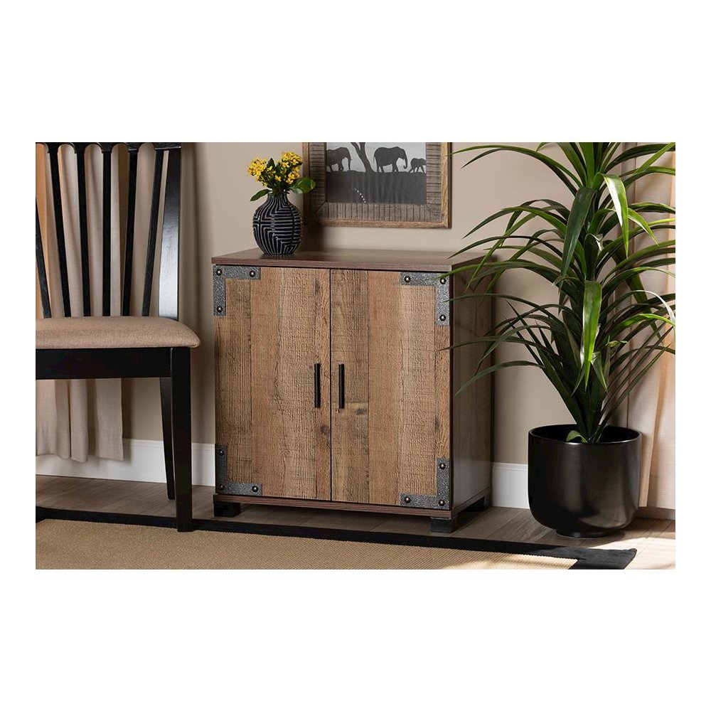 Farmhouse Rustic Finished Wood 2-Door Shoe Cabinet