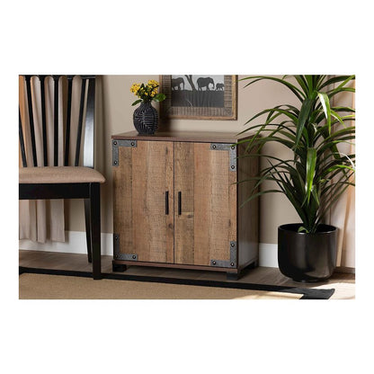 Farmhouse Rustic Finished Wood 2-Door Shoe Cabinet