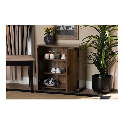 Farmhouse Rustic Finished Wood 2-Door Shoe Cabinet