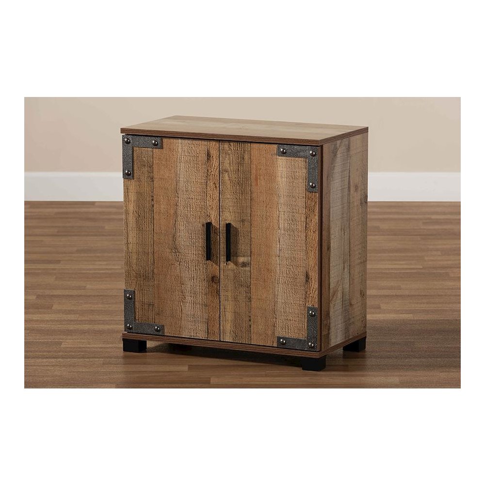 Farmhouse Rustic Finished Wood 2-Door Shoe Cabinet